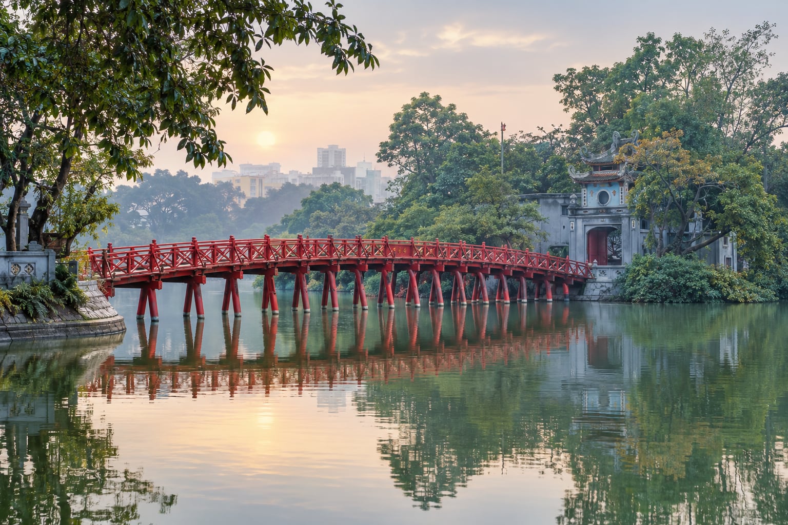 สะพานเทฮุกริมทะเลสาบฮหว่านเกี๊ยมในฮานอย